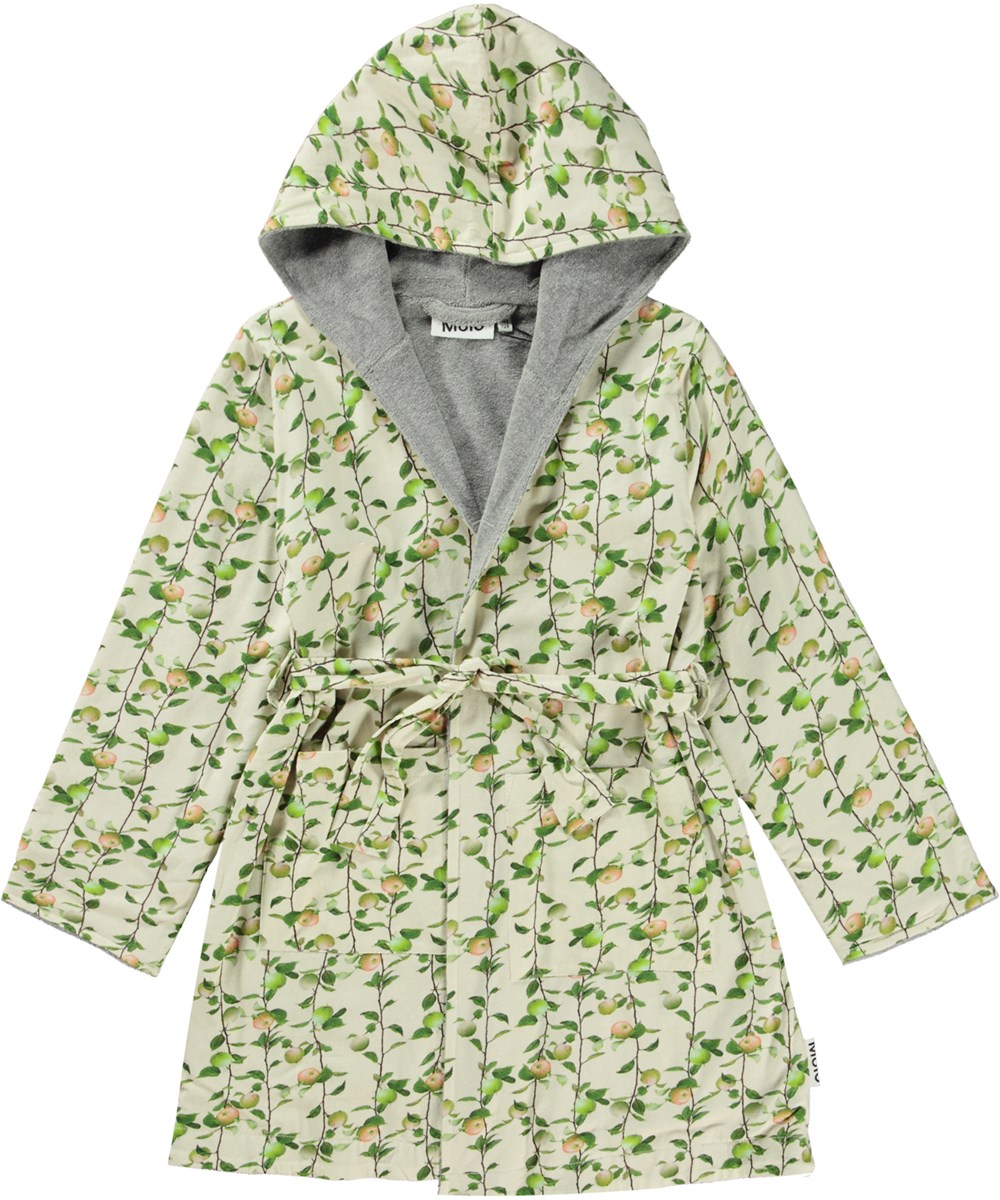 Wave - Appel Grey - Öko-Bademantel mit Apfel-Print