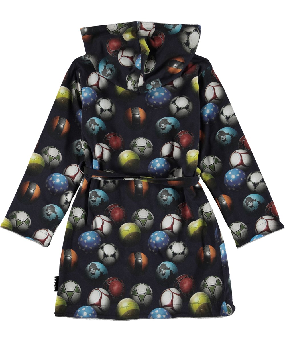 Wave - Footballs Blue - Öko-Bademantel mit Fußball-Print