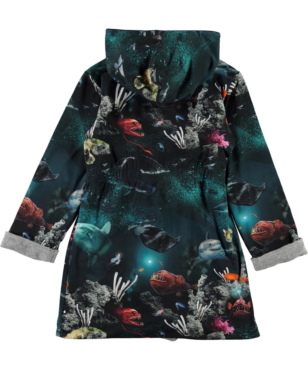 Way - Deep Sea - Öko blauer Bademantel mit Fischdruck