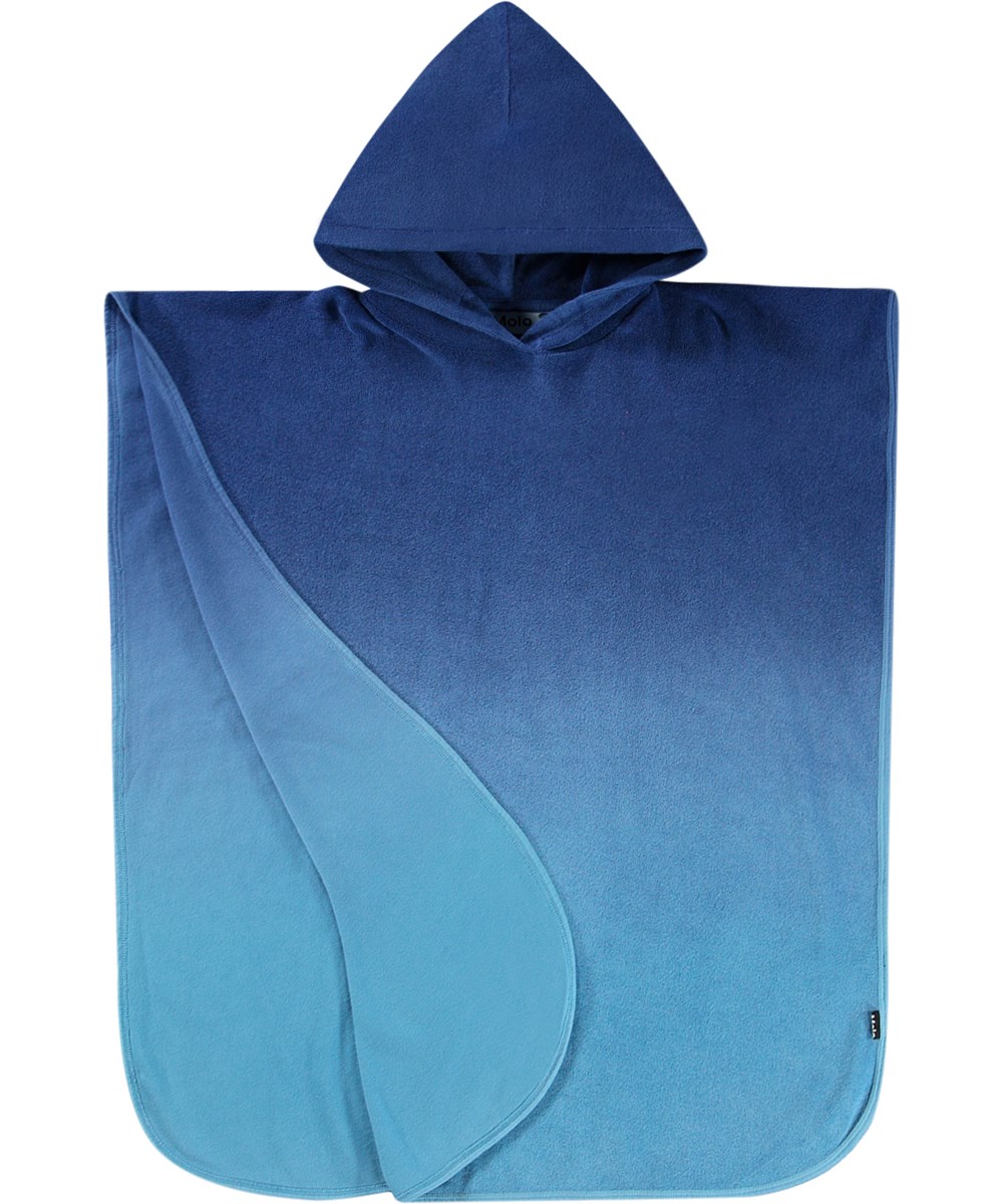 Beach Cover Up - Mazarine Blue - Blå badeponcho til børn med hætte i blødt bomulds frotté.