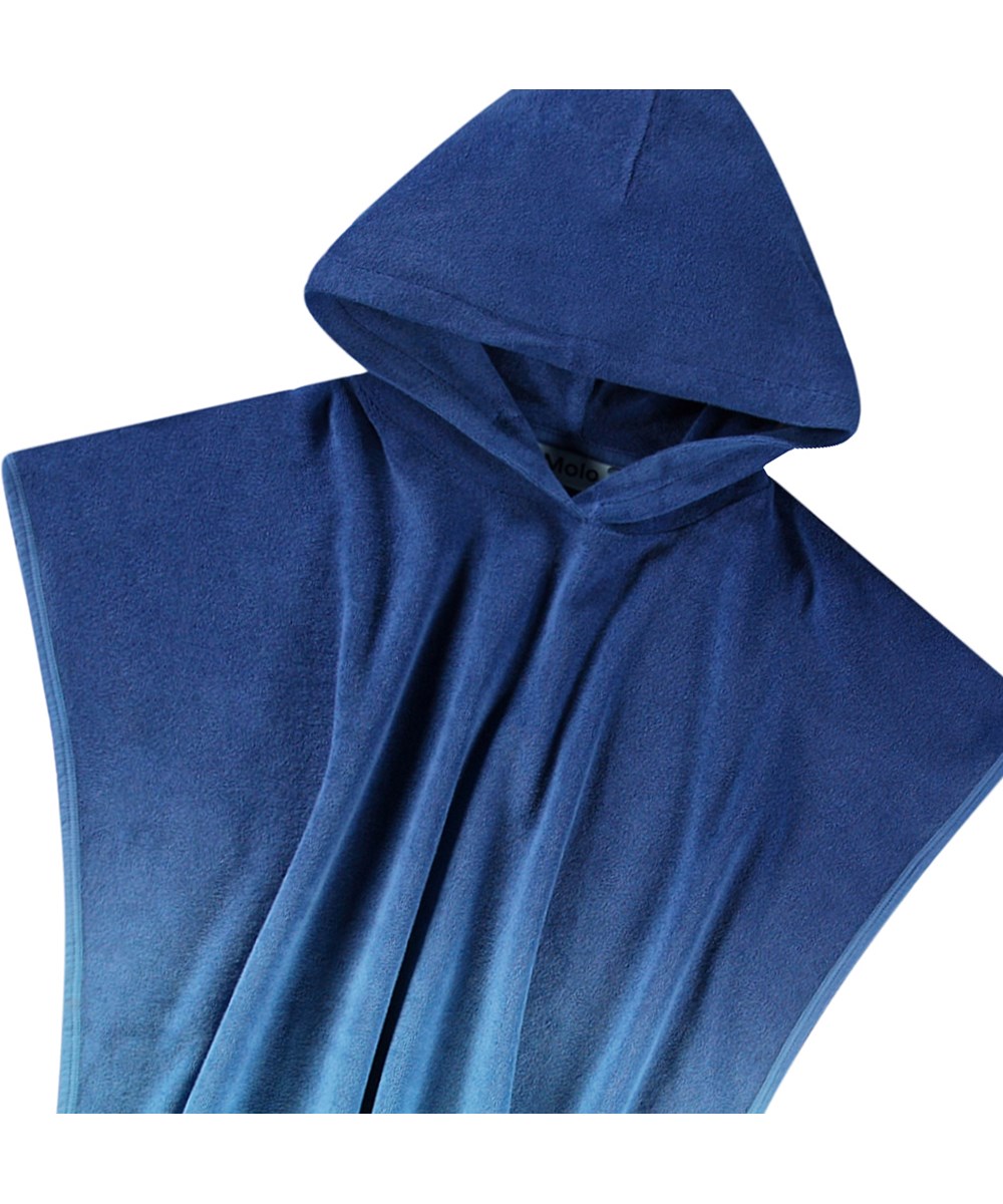 Beach Cover Up - Mazarine Blue - Blå badeponcho til børn med hætte i blødt bomulds frotté.