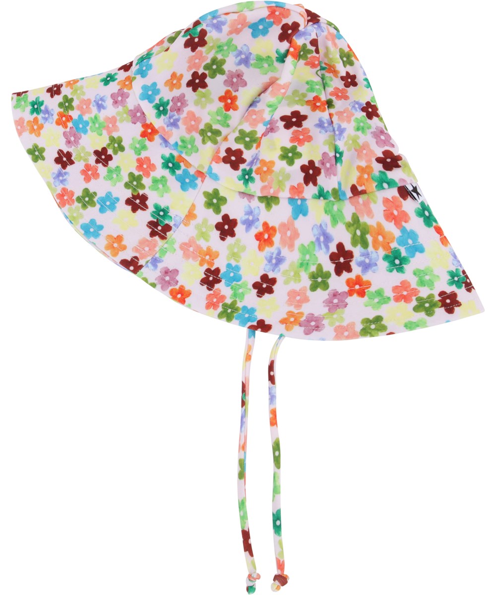 Nuka - Flower Petit - Multifarvet baby solhat med allover blomster print