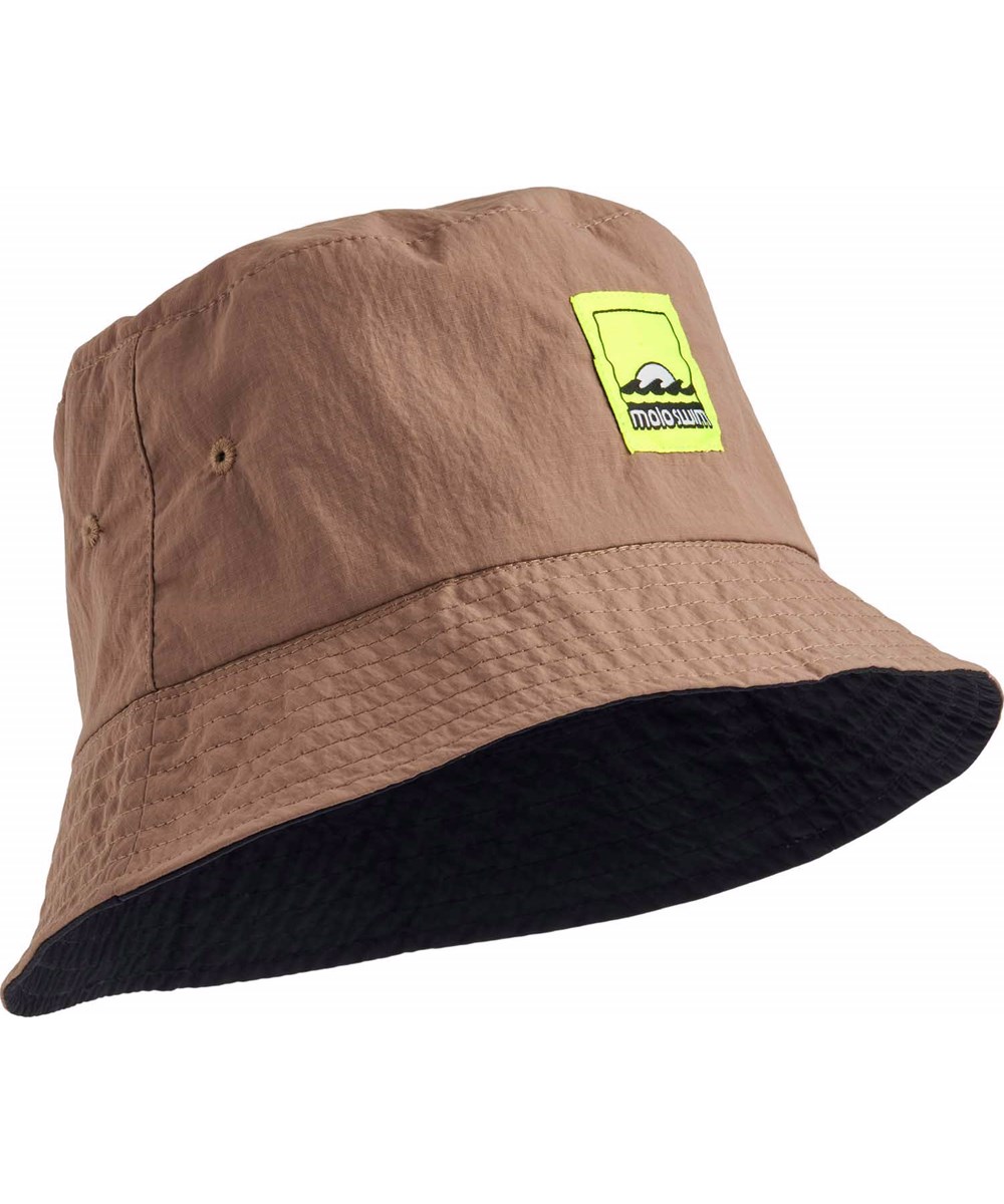 Siks - Sandalwood - Vendbar beige og sort bøllehat  til børn  i genanvendt nylon.