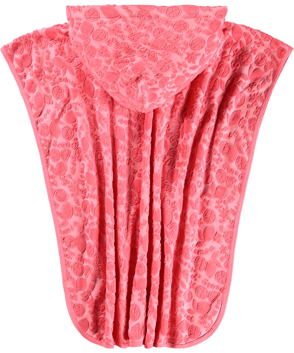 Beach Cover Up - Lemon Quotes - Pink bath poncho for children with citrus pattern and hood made of organic cotton terry.