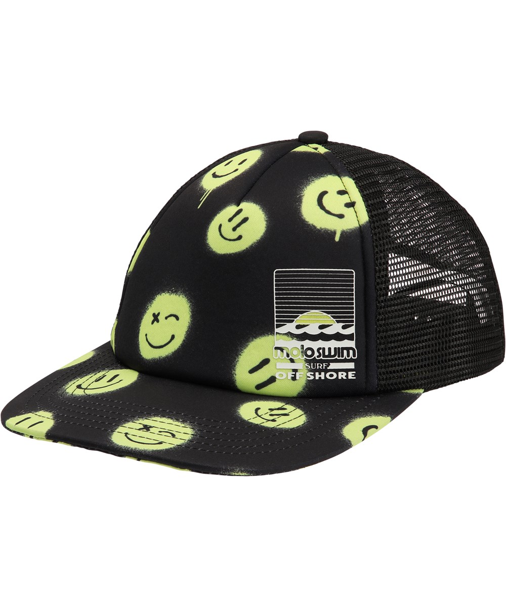 Big Shadow - Happy Sunny - Cap in black with a print of yellow smiley faces