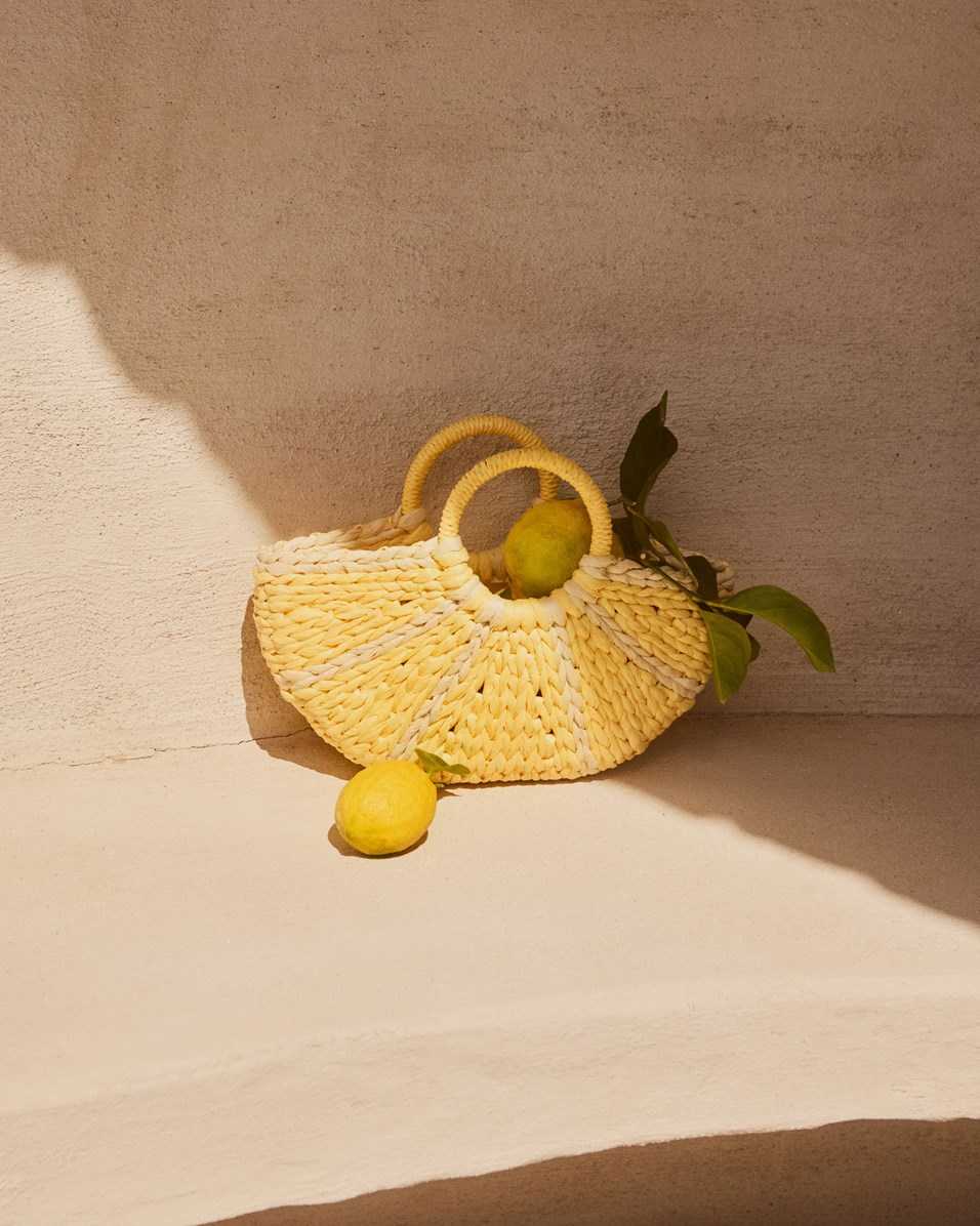 Lemon Straw Bag - Lemon Cake - Yellow and beige straw bag for children.