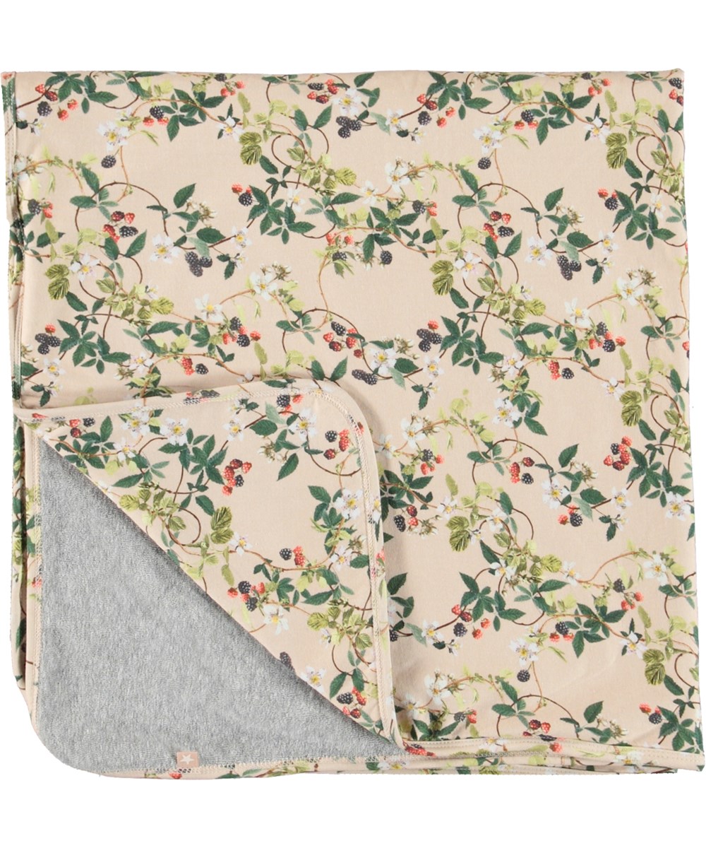 Now - Bramble Grey - Pink organic blanket with blackberries