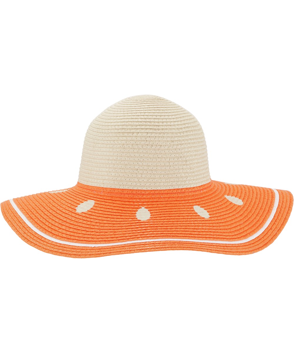 Orange Straw - Scarlet - Large straw hat with wide, orange brim 