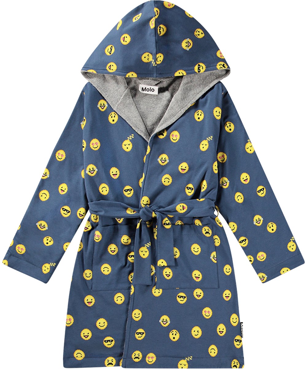 Wave - Emoji Pixel - Dark blue dressing gown made of super soft, organic cotton terry. 