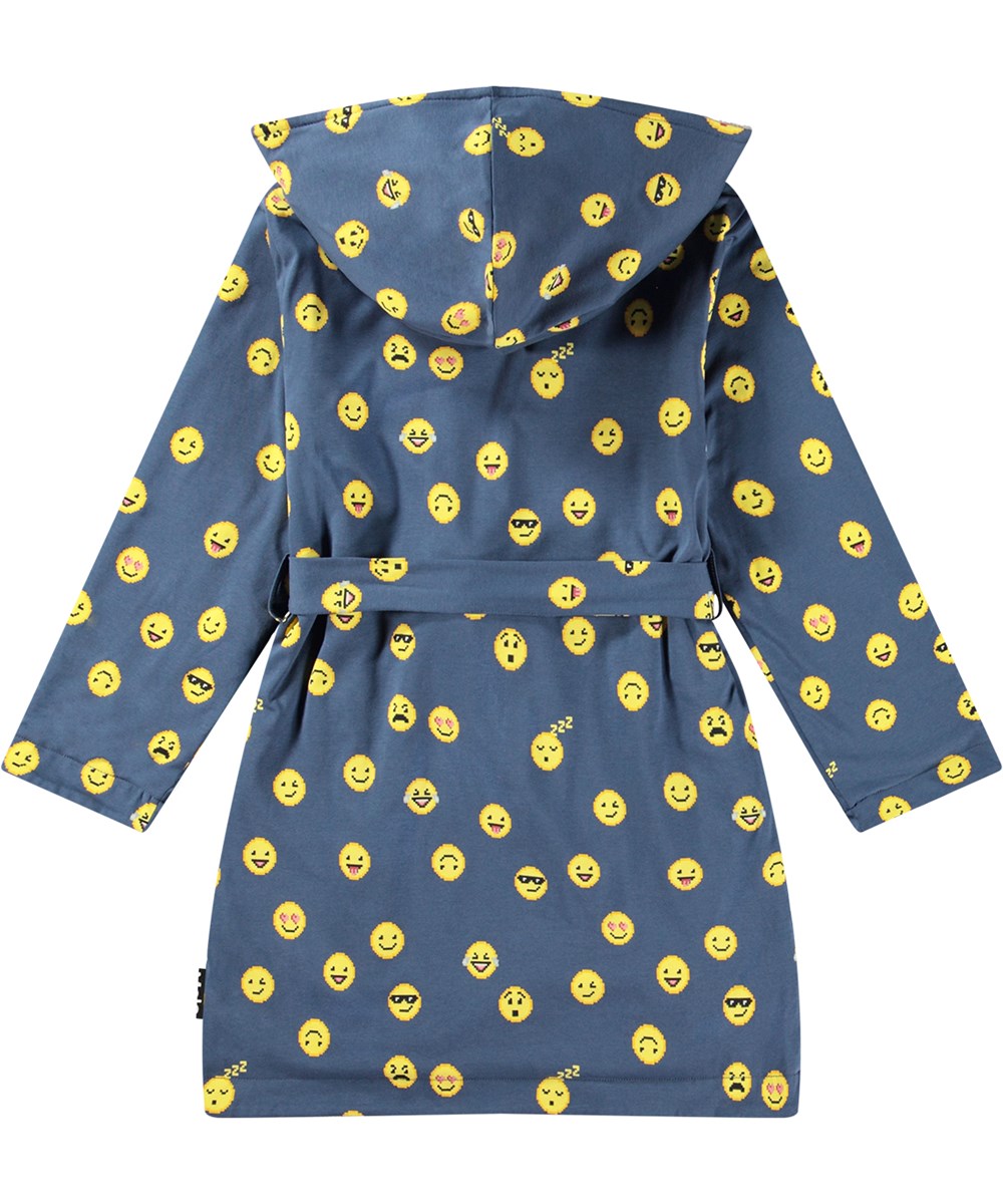 Wave - Emoji Pixel - Dark blue dressing gown made of super soft, organic cotton terry. 
