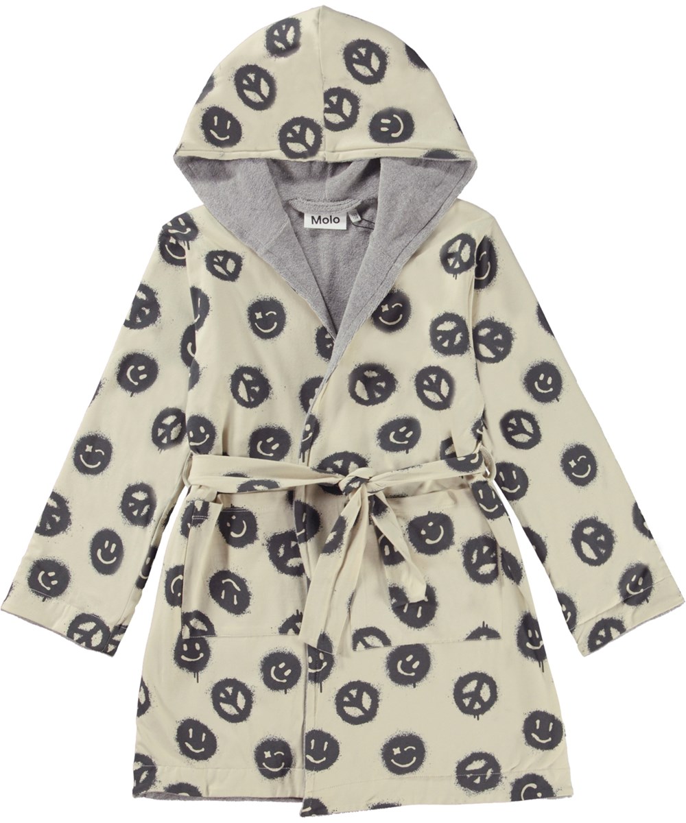 Wave - Peace Smile - Off-white bathrobe with a peace sign print 