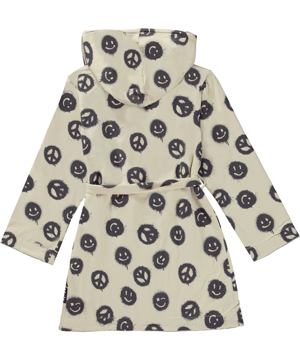 Wave - Peace Smile - Off-white bathrobe with a peace sign print 