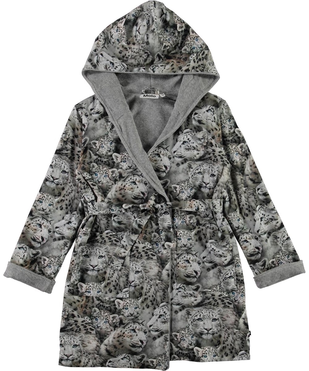 Way - Winter Leopards - Organic bathrobe with snow leopard print 