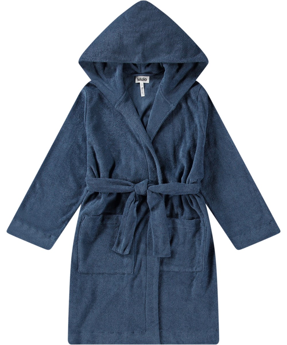 Wyn - Calm Fjord - Dark blue dressing gown made of super soft, organic cotton terry. 