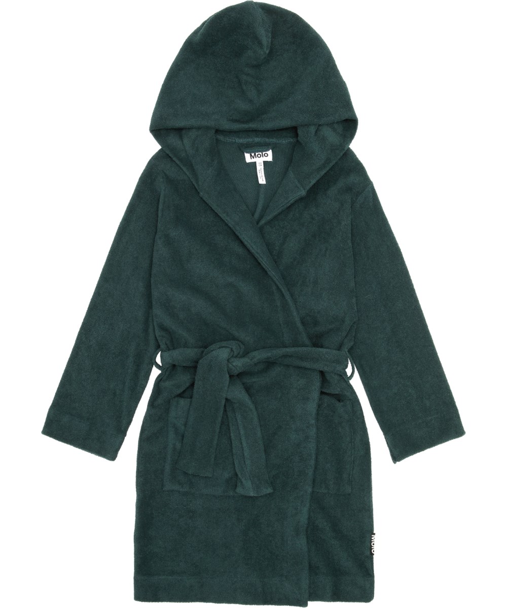 Wyn - Ponderosa Pine - Dark green dressing gown made of super soft, organic cotton terry.