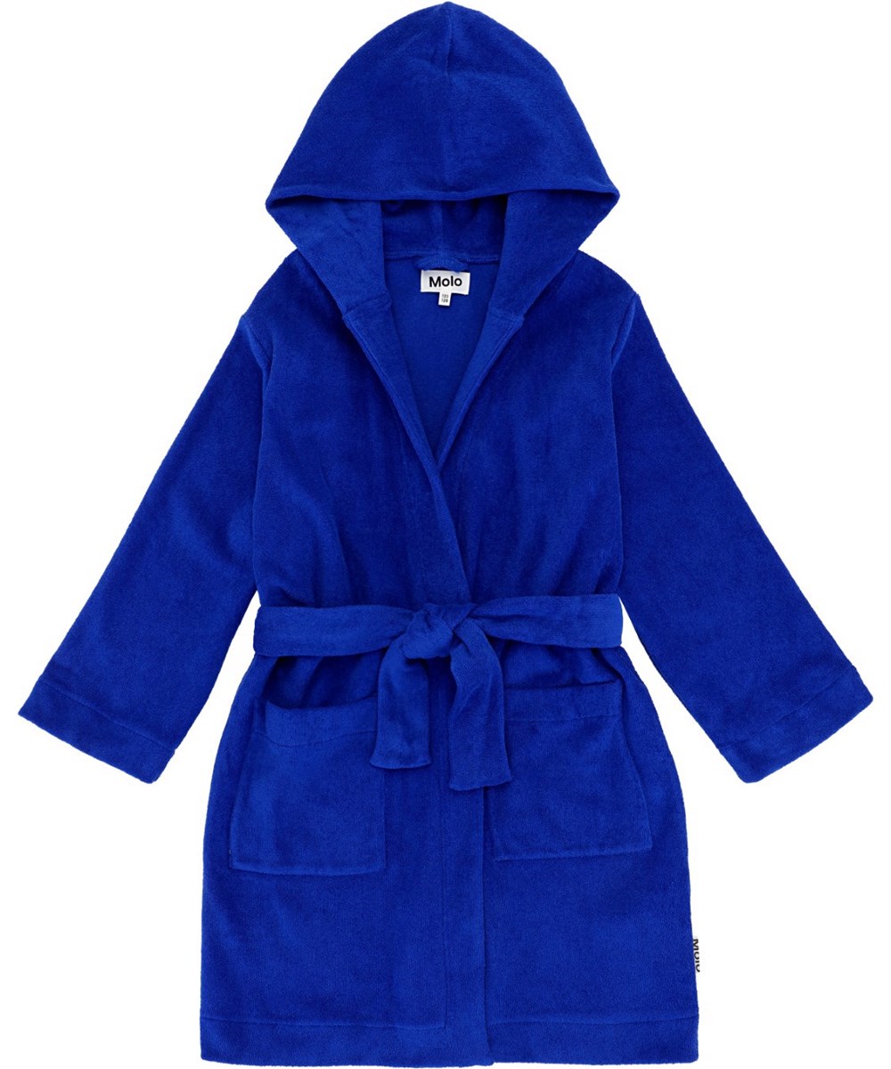 Wyn - Reef Blue - Blue dressing gown in super soft organic cotton terry 