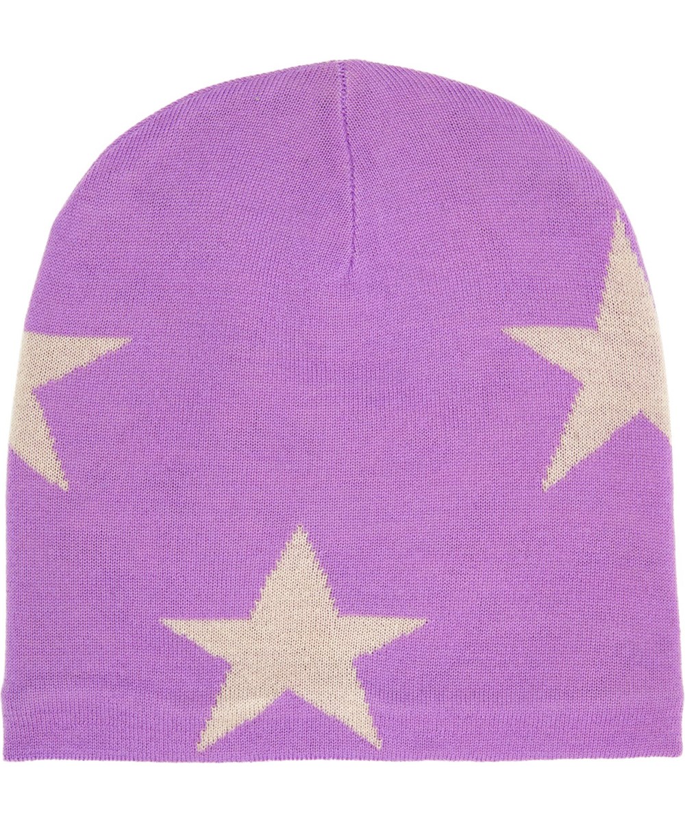 Colder - Viola - Purple knitted beanie with a beige star pattern made from a soft wool blend.