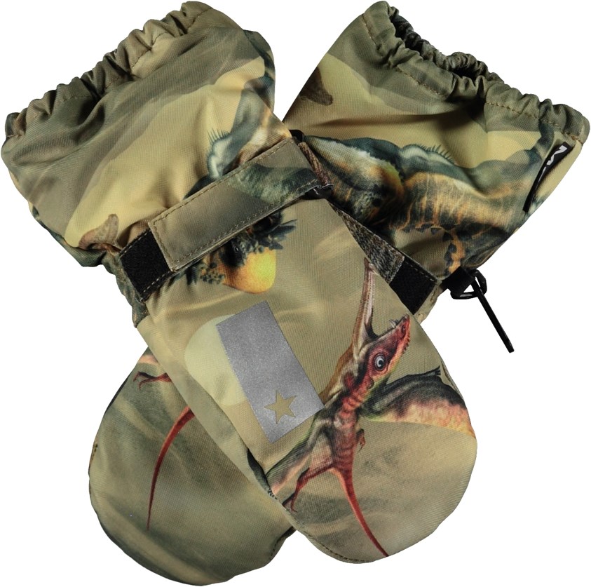Igor - Ancient Time - Green mittens with dinosaur print