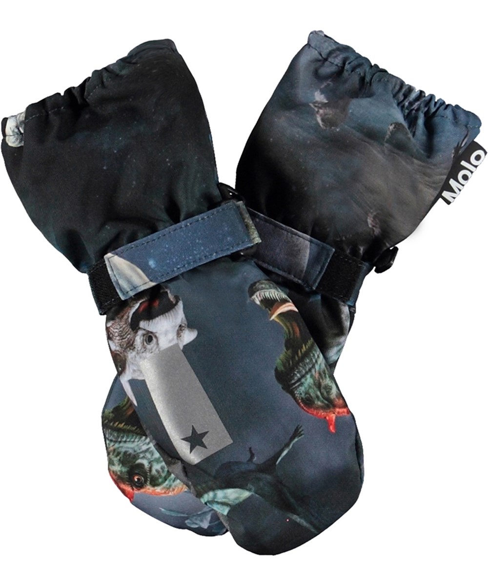 Igor - Dino In Space - Dark blue, waterproof and breathable mittens for children with dinosaur print and 3M™ Thinsulate™ insulation.