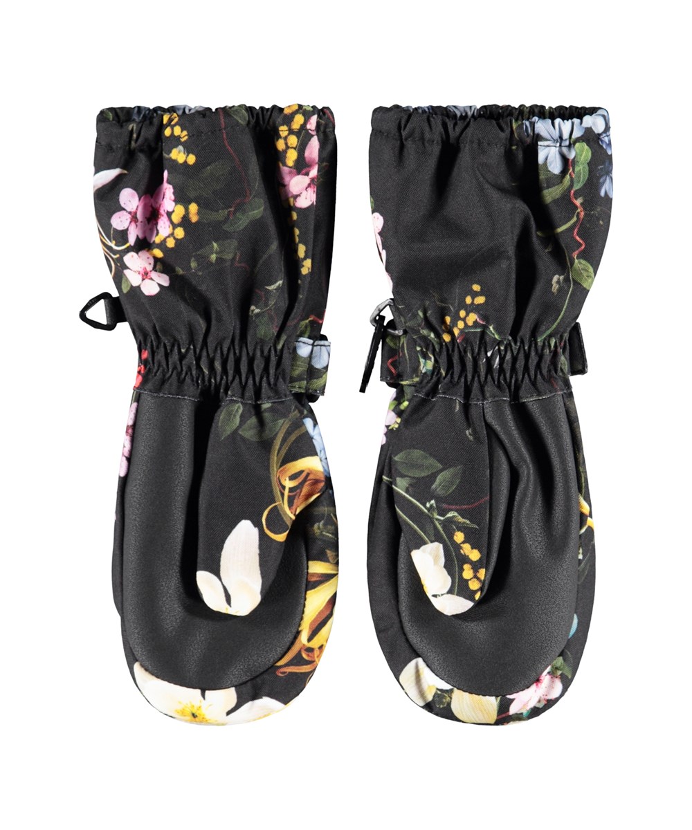 Igor - Paisley Flowers - Black waterproof and breathable gloves with flower print for children with 3M™ Thinsulate™ insulation.