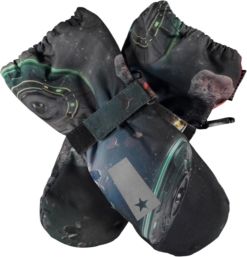 Igor - Space Journey - Blue mittens with space ship print