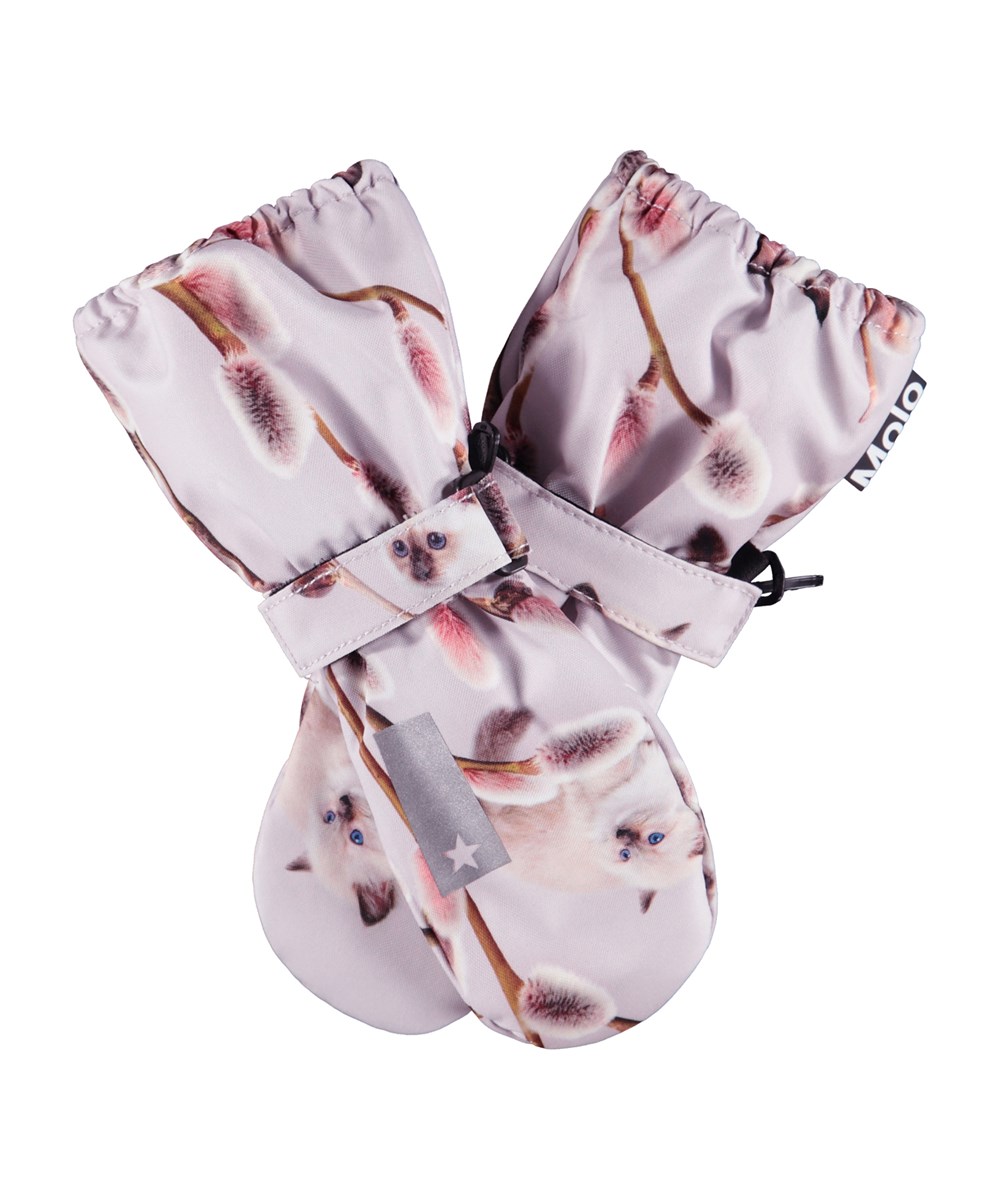 Igor - Willow Kitten - Light grey waterproof and breathable mittens for children with cat print and 3M™ Thinsulate™ insulation.