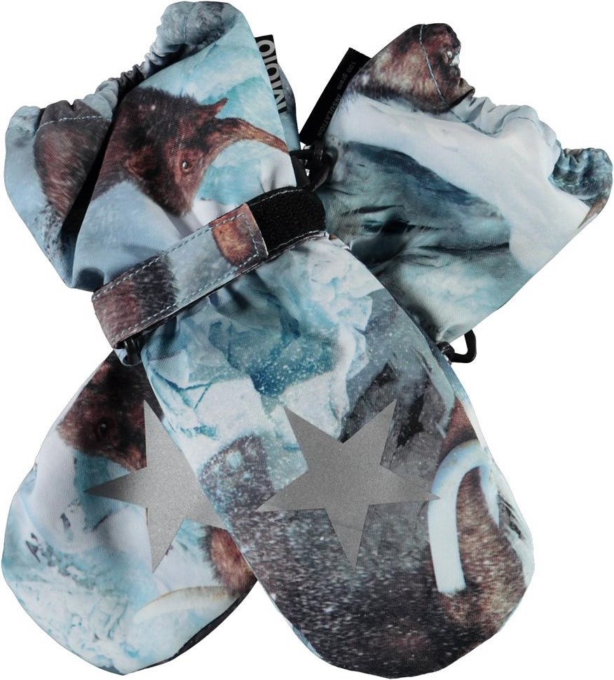 Igor - Mammoth - Light blue winter mittens with mammoths 