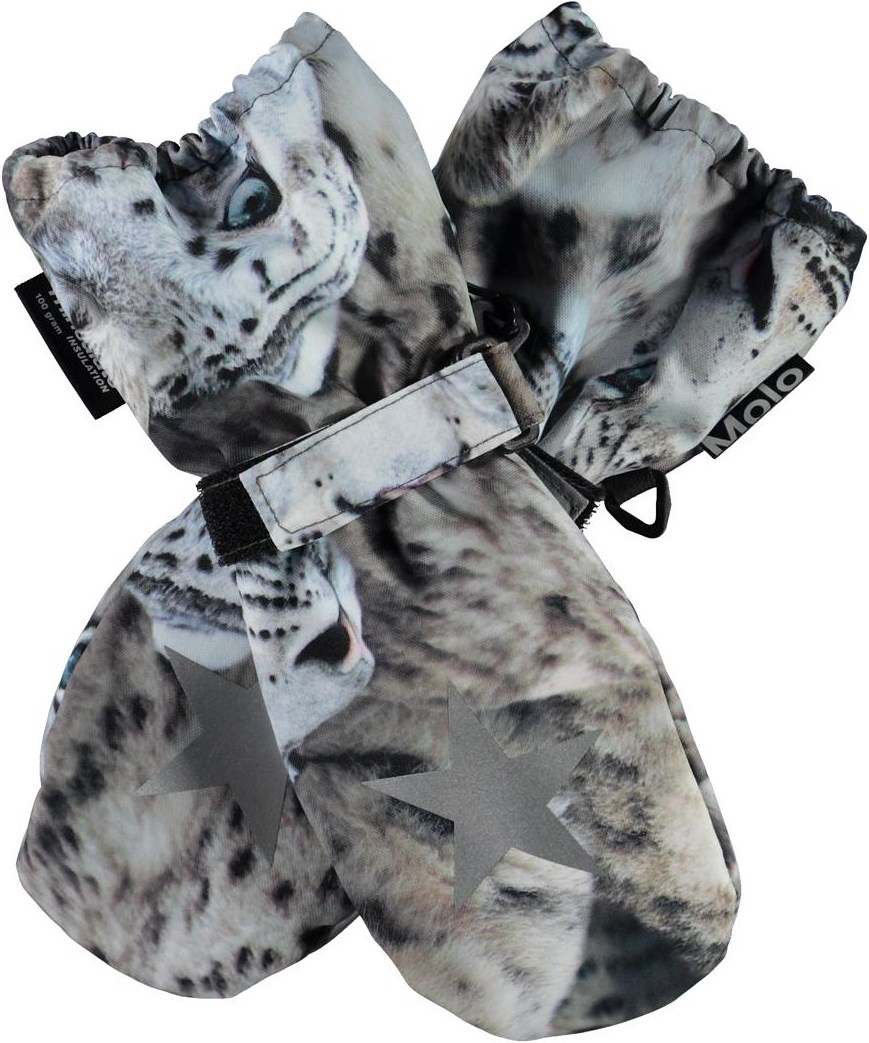 Igor - Snowy Leopards - Winter mittens with print of snow leopards