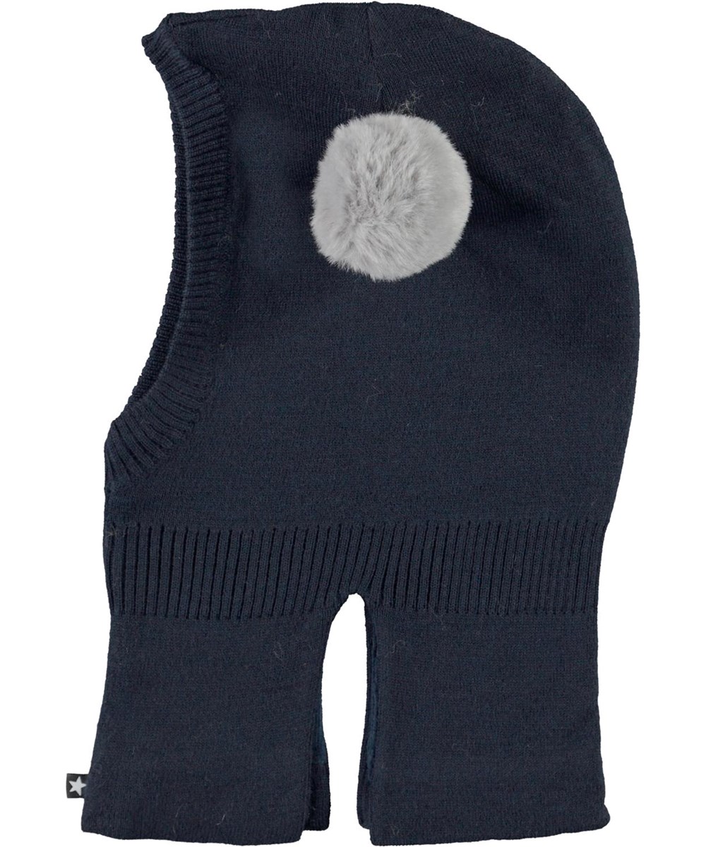 Kado - Carbon - Dark blue ski mask with fur pom pom 