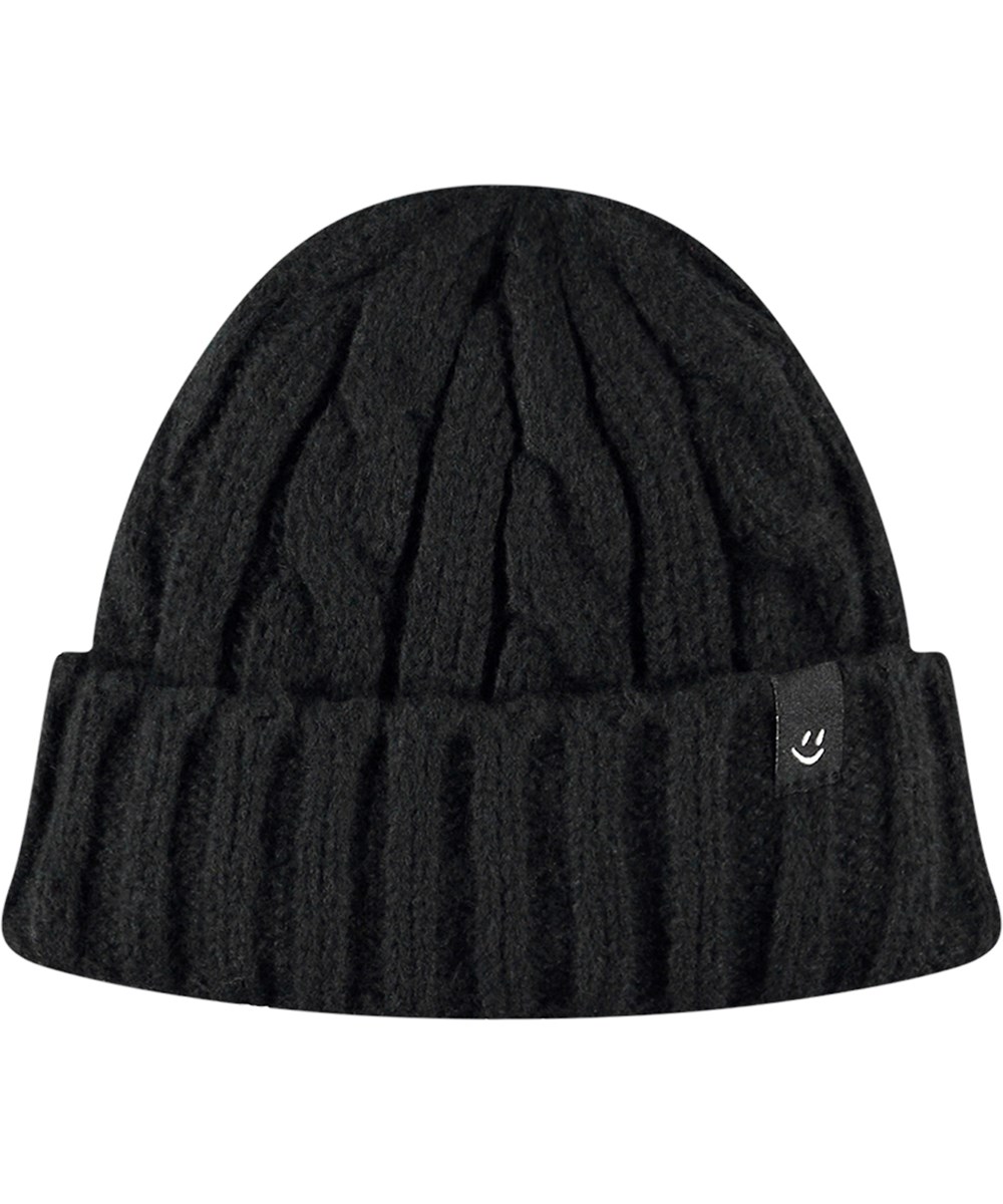 Kaisha - Black - Black cable-knit beanie with roll up.