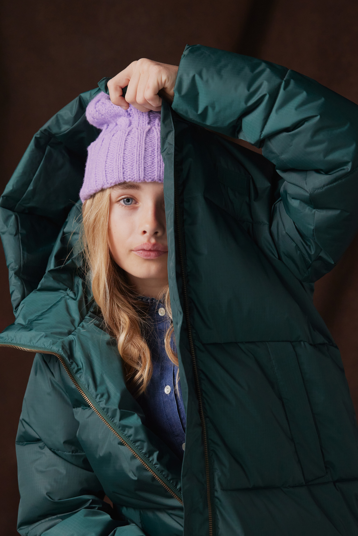 Kaisha - Viola - Purple cable-knit beanie with roll up. - Molo