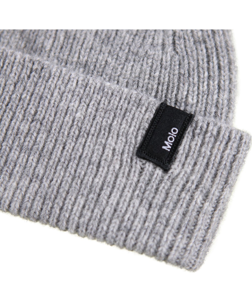 Karl - Grey Melange - Grey rib-knitted beanie in a wool blend  for children.
