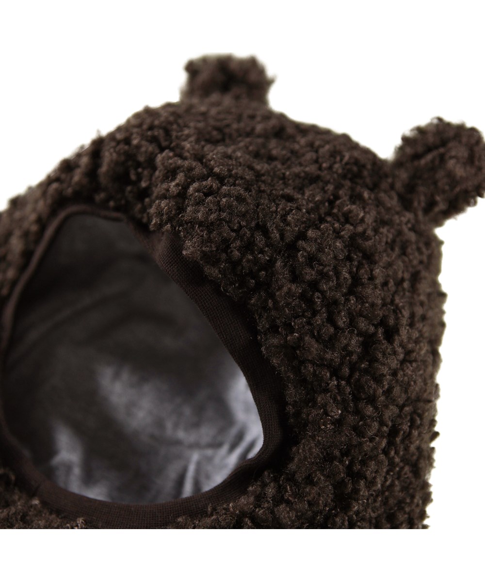 Kay - Dark Cocoa - Dark brown balaclava for children in teddy fleece with cute teddy ears.