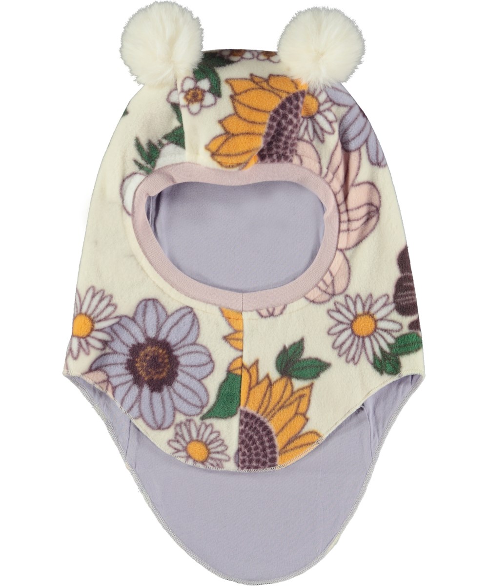 Kay - Retro Bloom - White fleece balaclava with flower print