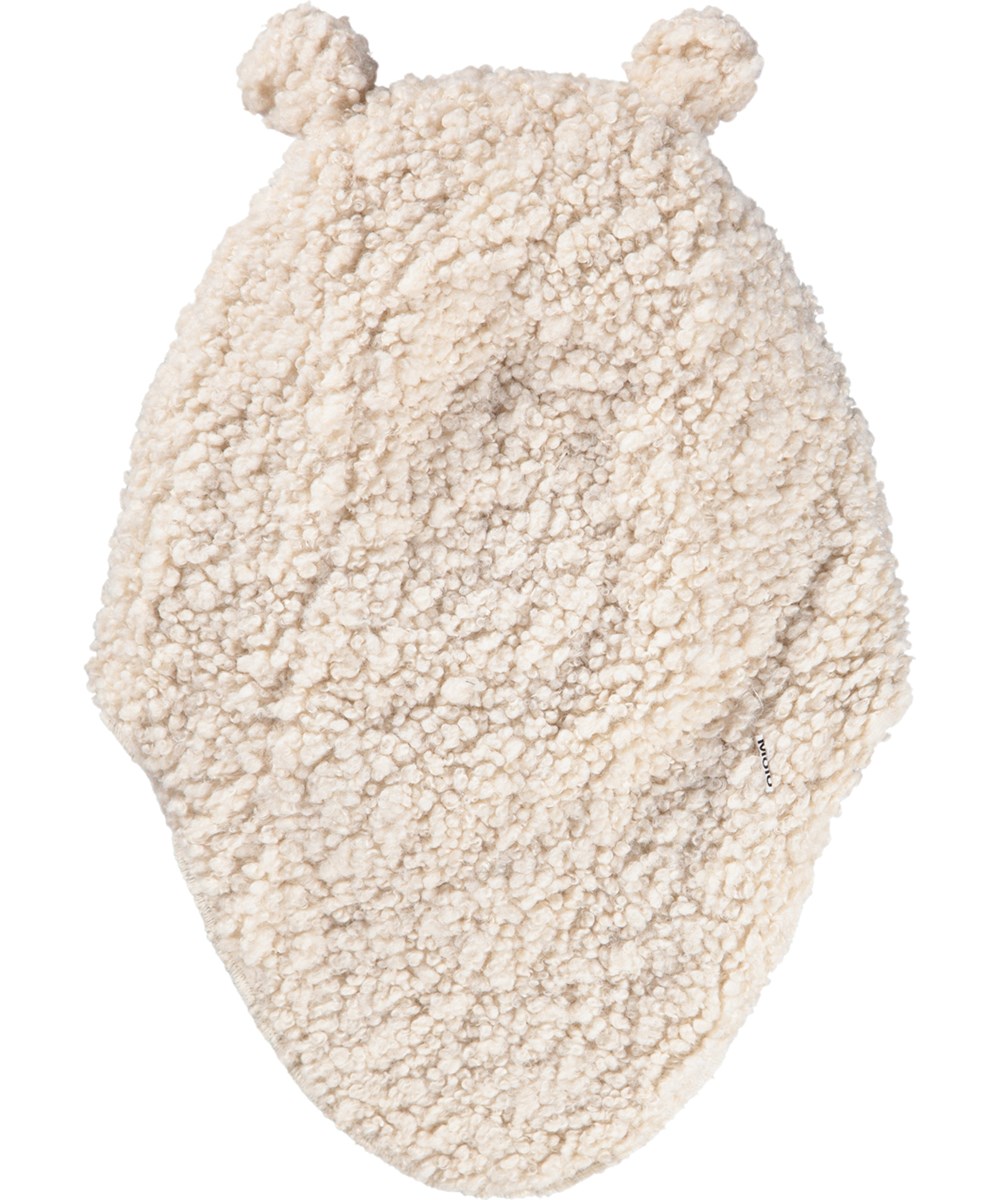 Kay - Vanilla - Cream-colored balaclava for children in teddy fleece with cute teddy ears.