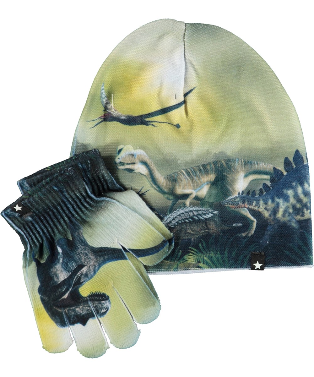 Kaya - Dino Run - Hat and gloves with print of dinosaur