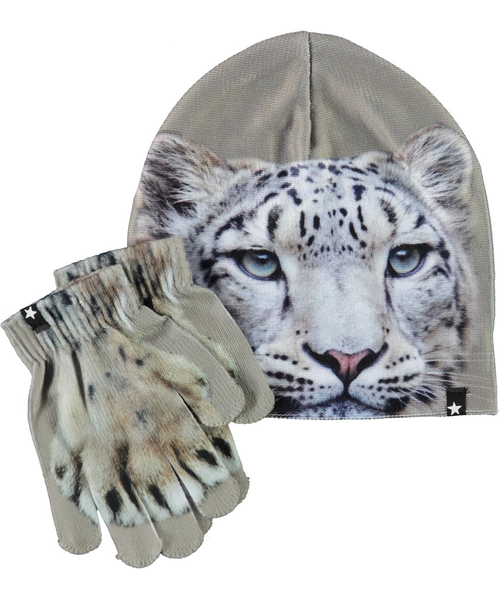 Kaya - Snowleo Face - Hat and gloves with snow leopards 