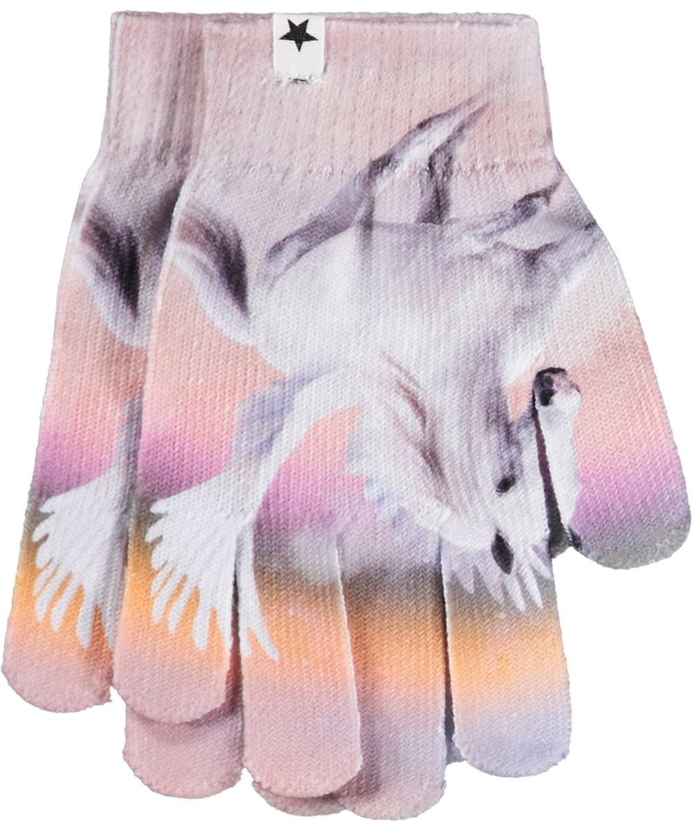 Kaya - Utopia World - Multicolored set for children with a beanie and finger gloves with a unicorn and rainbow print.