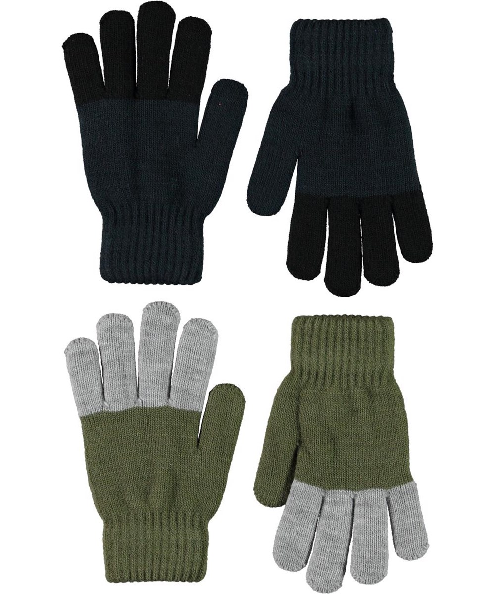 Keen - Carbon - 2 pair knit gloves in dark blue and green.