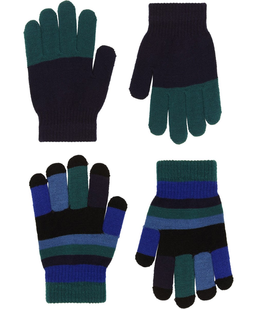 Kei - Dark Night - 2-pack of knitted gloves for children