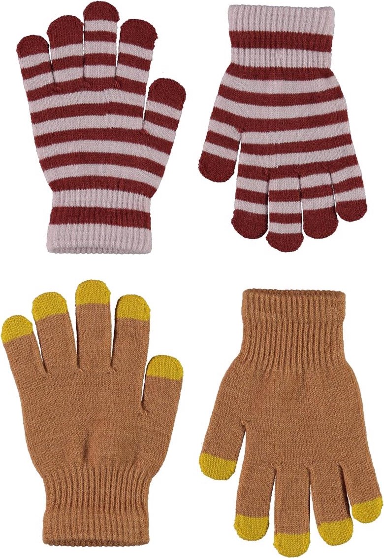 Kei - Deer - 2 pair knit gloves in beige and stripes