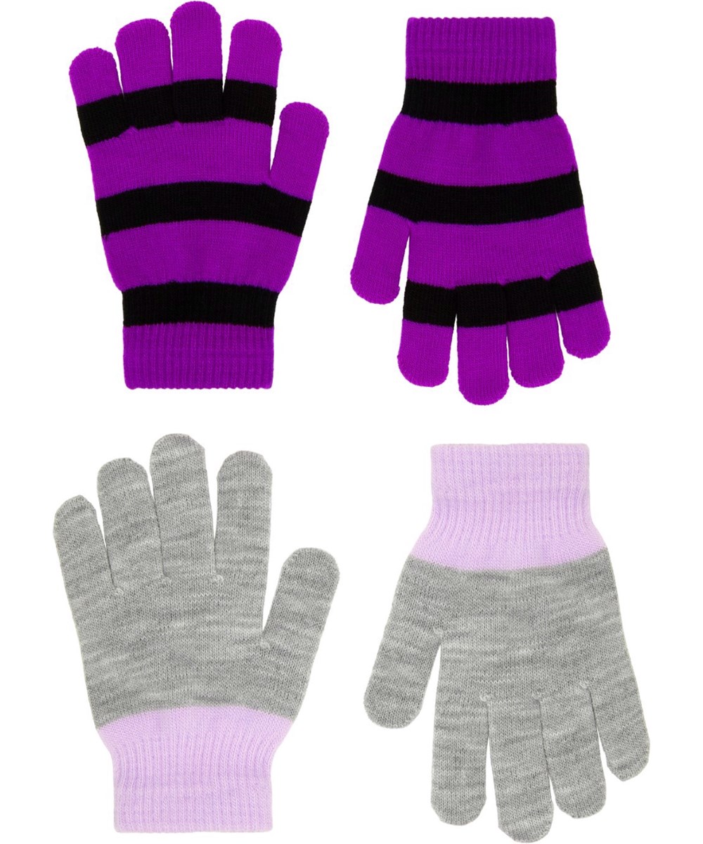 Kei - Grey Melange - 2-pack of knitted gloves for children
