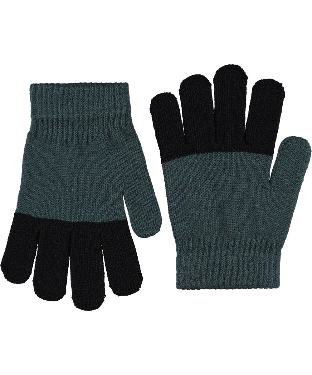 Kei - Night Navy - 2-pack of knitted gloves for children. One in green and black and the other in brown and green shades.