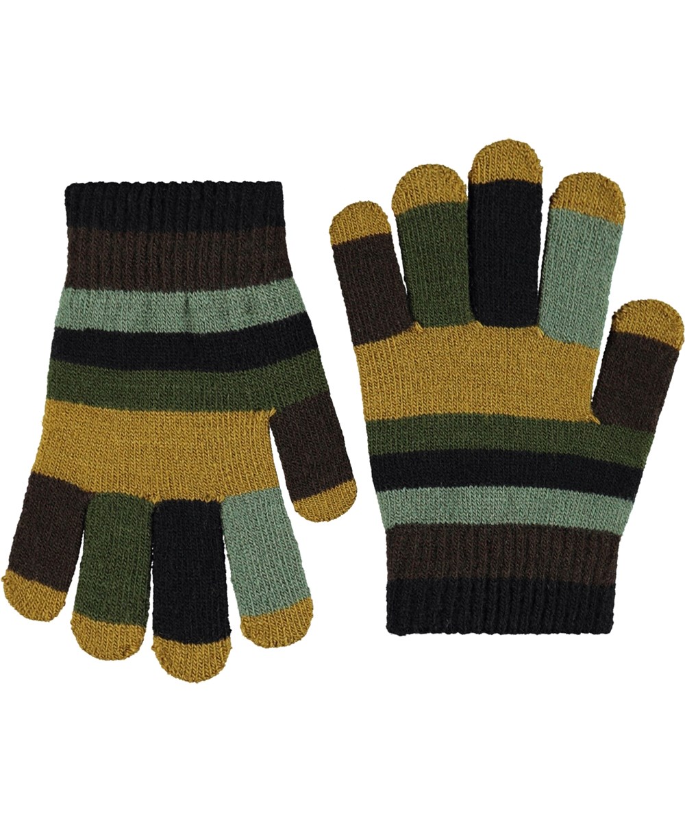 Kei - Night Navy - 2-pack of knitted gloves for children. One in green and black and the other in brown and green shades.