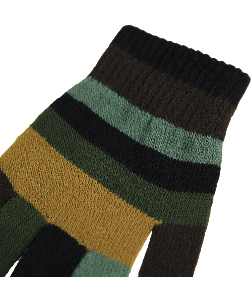 Kei - Night Navy - 2-pack of knitted gloves for children. One in green and black and the other in brown and green shades.