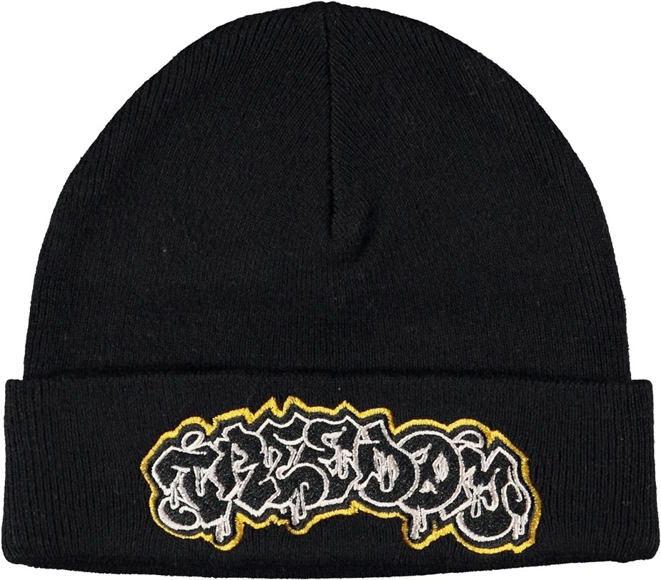 Keilo - Black - Black hat with fold-up brim and graffiti