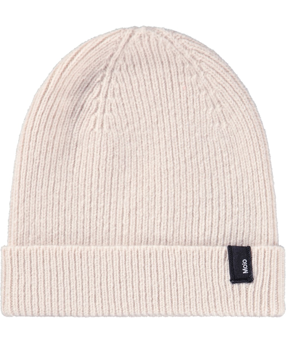 Keilo - Buttercream - Off-white rib-knitted beanie in a wool blend for children.