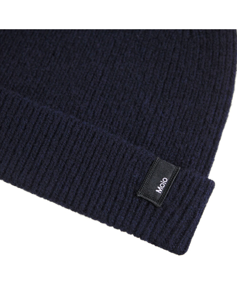 Keilo - Galaxy Blue - Dark blue rib-knitted beanie in a wool blend  for children.