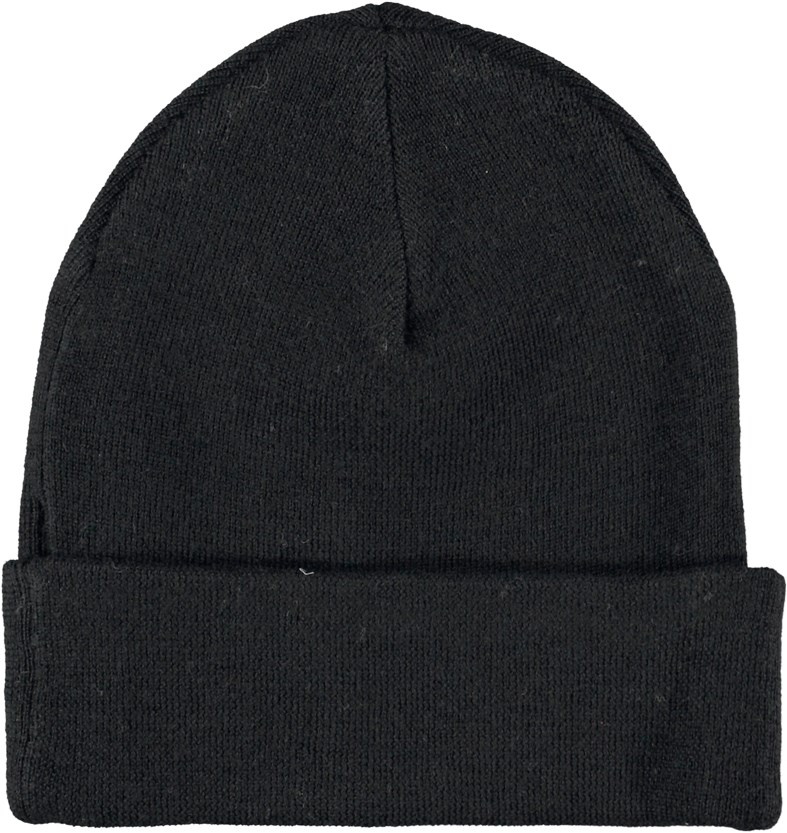 Keilo - Black - Black hat with fold-up brim in 100% merino wool