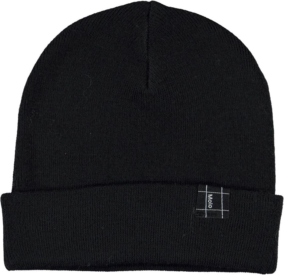 Keilo - Black - Black hat with roll up in merino wool.